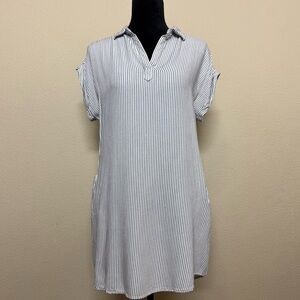 Thread & Supply dress women medium striped tunic vneck collared white & black